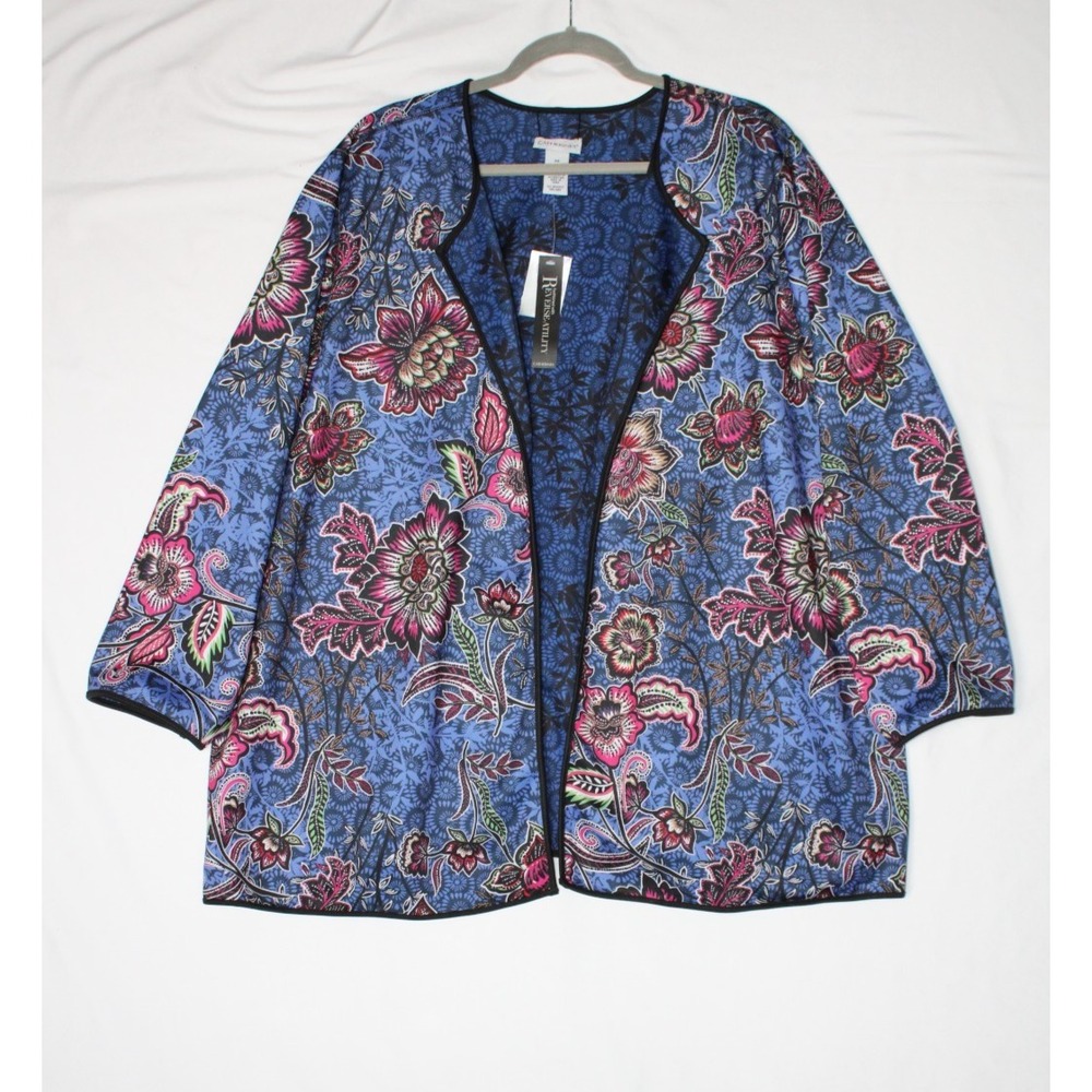 Catherine's Blue Art Paisley Floral Retro Modern Chic Reversible Jacket Coat 3X